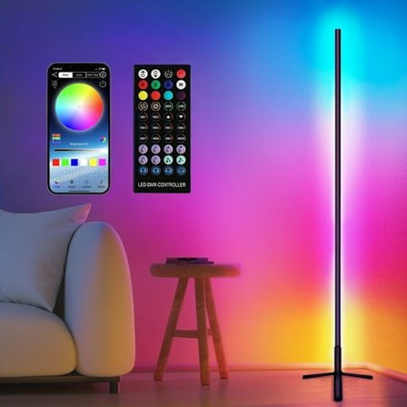 1 st LED RGB Hörn Golvlampa, RGB Hörnlampor, 16 Miljoner Färger Byter Musik Synkronisering Med Smart APP Atmosfärsbelysning, Smart LED