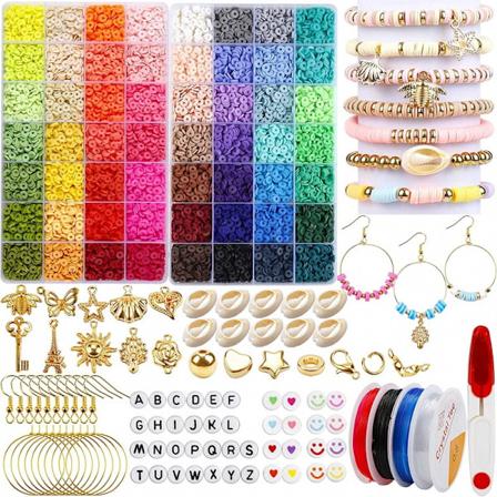 14600 stykker lerperle armbåndssæt, bløde keramiske perler perlekæde sæt smykkearmbånd DIY, bogstavperler til armbånd og smykkefremstilling