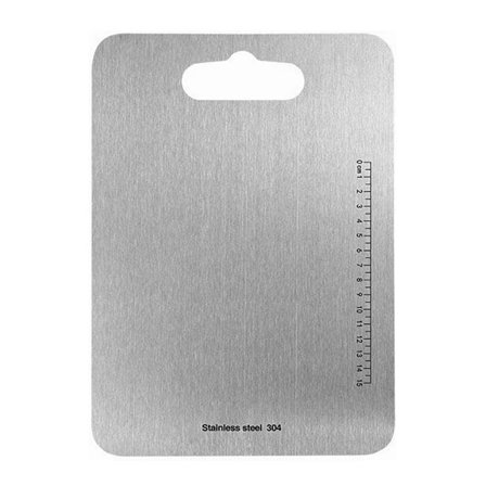 Ruostumattomasta teräksestä valmistettu leikkuulauta, jossa on käytännöllinen kahva