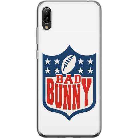 Kompatibel Mobilcover til Huawei Y6 Pro (2019) Bad Bunny rød grafisk plakat med portræt og typografi i latinamerikansk popdesign