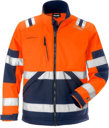 Fristads Herr Varsel softshell-jacka 4083 WYH, klass 2, Varsel Orange/Marinblå