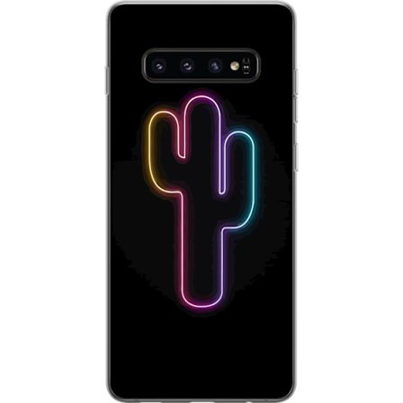Kompatibel Mobilcover til Samsung Samsung Galaxy S10 Neon illustration af kaktus i pink og blåt lys mod mørk baggrund