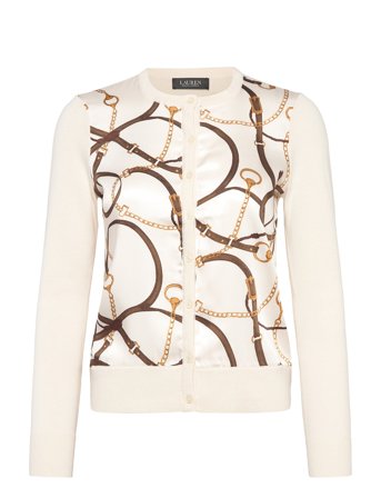 Belting-Print Cotton-Blend Cardigan Tops Knitwear Cardigans Cream Lauren Ralph Lauren