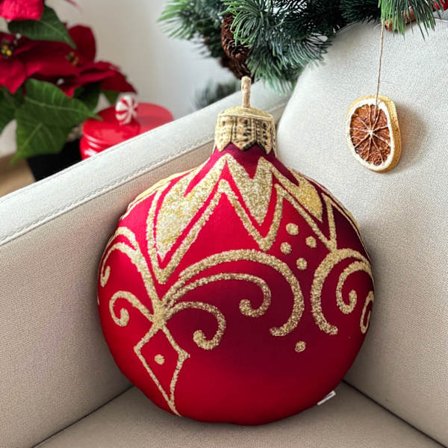 Decorative pillow, red, small Christmas bauble