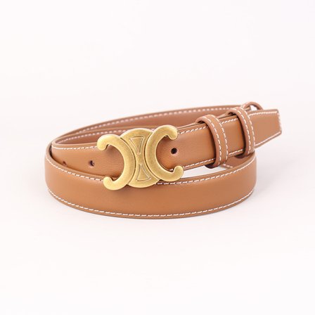 Arc de Triomphe Damebelte, Denimbelte, Dobbel Lær, Tynt Midjebelte, Perfekt for Dress (2,4 cm Bredde) Brun 39,4" / 100 cm