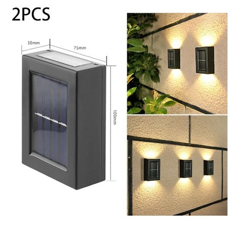 2 stk. (varmt lys, ca. 75*30*100mm) solcelledrevne væglamper op og ned