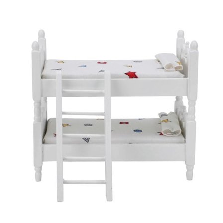 1:12 Mini Dukkehus Seng Miniature Simuleret Træ Køjeseng Møbel Model Legetøjstilbehør Geometrisk Mønster