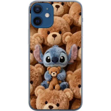 Kompatibelt Mobildeksel til Apple iPhone 12 Stitch omgitt av brune teddybjørner med en liten teddybjørn i fanget i en søt og koselig kawaii-design