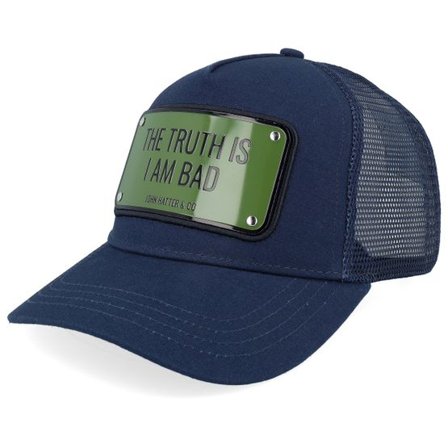 John Hatter & Co - Blå trucker Keps - The Truth Is I Am Bad Aluminium Plate Navy Blue A-Frame Trucker @ Hatstore