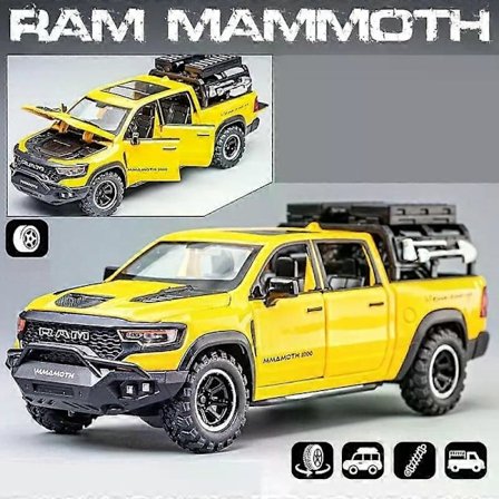 1:32 Dodge RAM Mammoth Pickup Truck Terräng Legeringsleksaksbil Modell Ljud & Ljus Dra Tillbaka Samling Gåva För Pojkar Barn