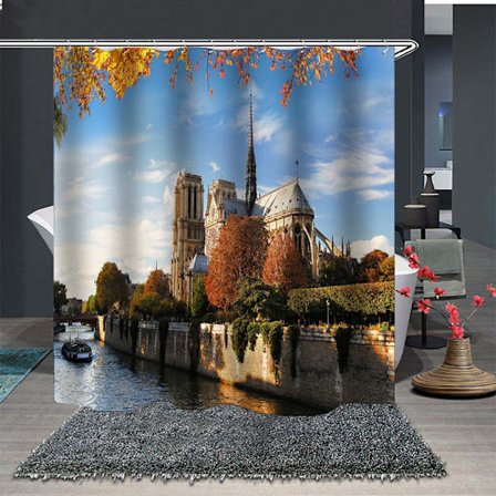 Vattentätt och format duschdraperi i polyestertyg