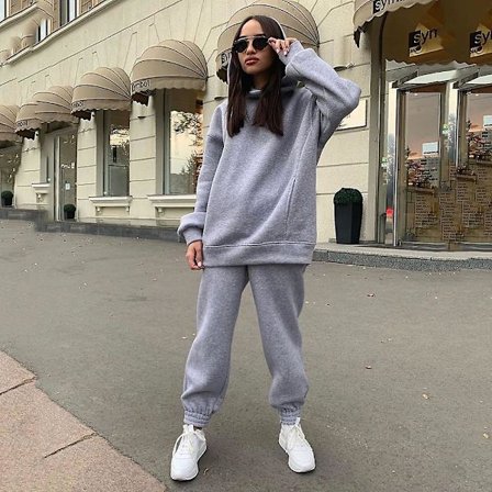 2-delt Hoodie-sæt med ensfarvet pullover-trøje & sweatpants - Tykt tracksuit