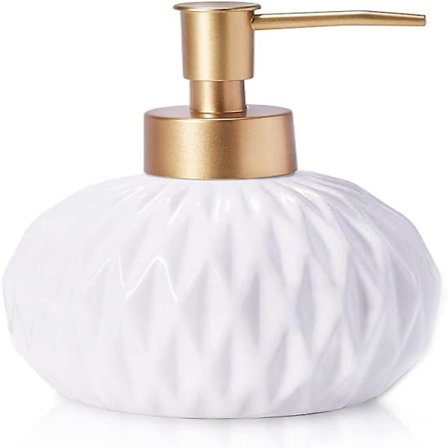 Keramisk Guldtvåldispenser för Badrum, Rund Tvåldispenser med Delikat Präglad Rommbusdesign