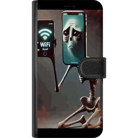 Kompatibelt Lommeboketui til Asus Zenfone 10 Italiensk hjerneskad WiFi-motiv - Skjelett med mobil og svak signal