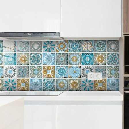 Flise klistermærker til badeværelse og køkken, pakke med 24 vægklistermærker, selvklæbende fliser, mosaik dekorative cementfliser, selvklæbende 