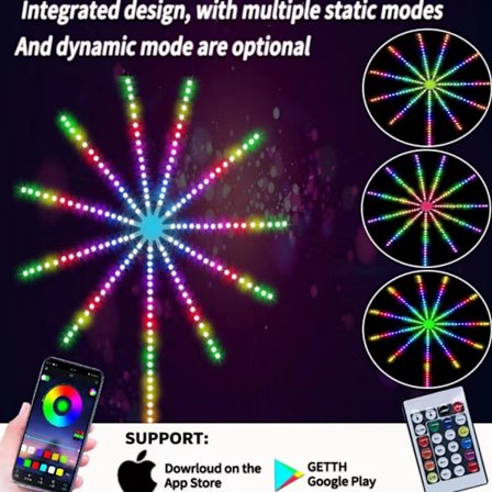 Fyrværkeri lys, LED farveskiftende musik lydaktiveret lysstrimmel, flydende vand, fuldfarve stjerneklar himmel festlige dekorative omgivende lys