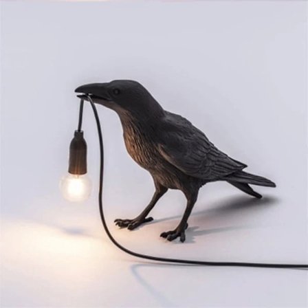 Seletti Bird Moderne Italiensk Vegglampe Svart Hvit Resin Ligh- svart frittstående svart stående