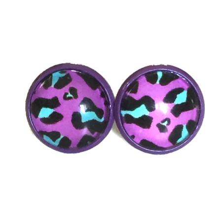 Örhängen Leopard Djurtryck Lila/Rosa Pasteller - Cabochon Multicolor