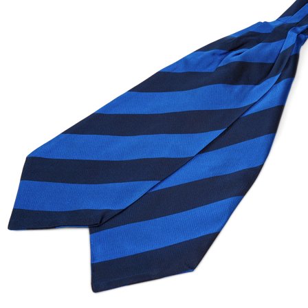 Cravate Ascot en soie à rayures bleu royal et bleu marine pour hommes - Cravates Ascot