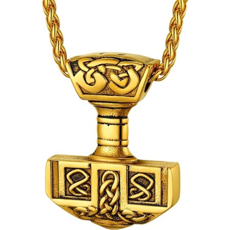 Thor Mjolnir Hammer Anheng Charm, Nordisk Vikingøks med Piggekjetting, Rustfritt Stål