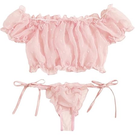 Dame selvbundet plissert jacquard mesh undertøysett sexy BH og truser