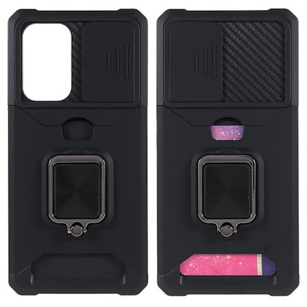 SKALO Samsung A53 5G Armor Card Holder Camera Slider Suojakuori - Musta