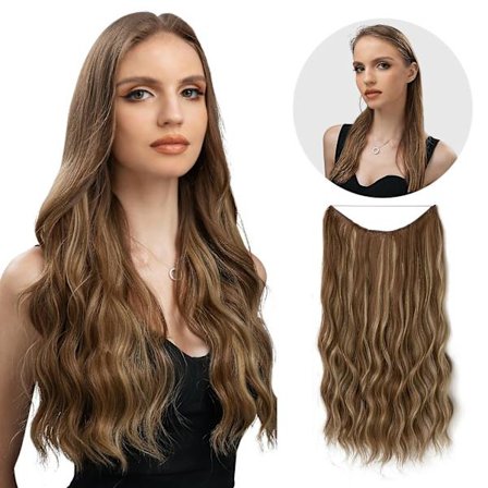 Halo Hair Extensions Osynlig tråd Vågigt lockigt långa syntetiska hårstycken för kvinnor Justerbart pannband 10H24B 24 inch