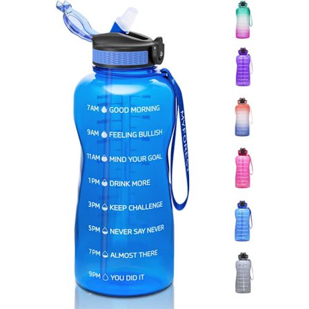 2,2-liters vattenflaska, BPA-fri, 2,2 l, drickflaska med sugrör och tidsmarkeringar, 2 200 ml, gymnastikflaska för sport, cykling, yoga, v