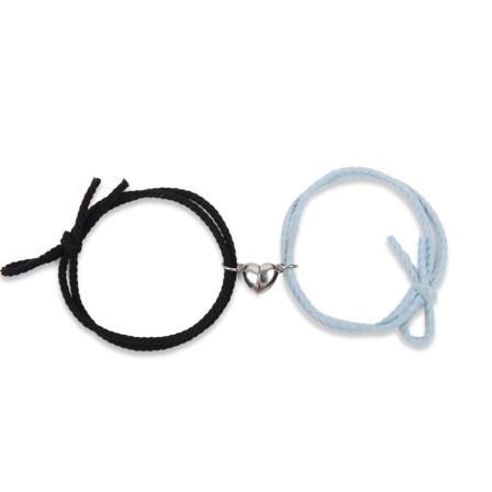 1 par två halvor hjärta magnetiskt armband stålhänge par armband för älskare Vänskap armband Fläta rep magnet smycken black and blue