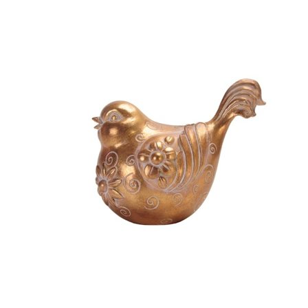 Kultainen polyresiiniharjakoriste, lintu, 16x10x12cm