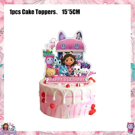 Gabby Dollhouse Birthday Party Supplies: Rosa Gabby Cat-koppar, tallrikar, servetter, ballonger, bakgrund