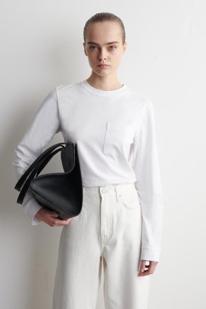 COS Women's Oversized Brushed-Cotton Long Sleeve T-Shirt in White