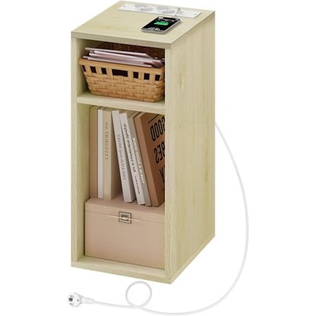 Rootz endebord med ladestation - Sengebord - 2 USB-porte - E1 Engineered Wood - 25 x 60 x 30 cm - Natbord - Hvidt kabinet