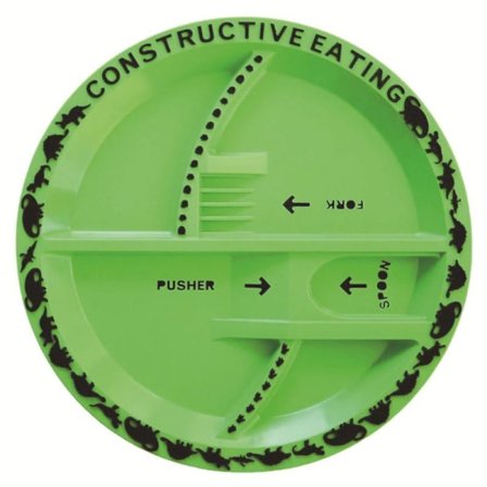 3-delt bestiksæt til børn, Bulldozer Gravemaskine Ske Gaffel Bestik Konstruktionstema [Tallerken] Dinosaur