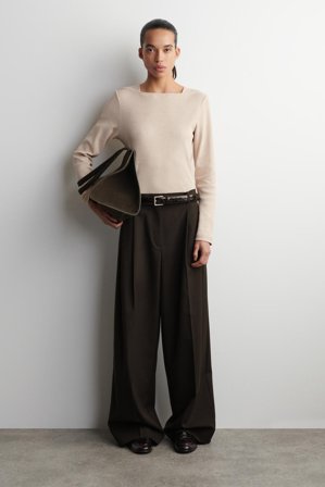 COS Women's Maglia A Maniche Lunghe In Jersey Di Cotone in Beige