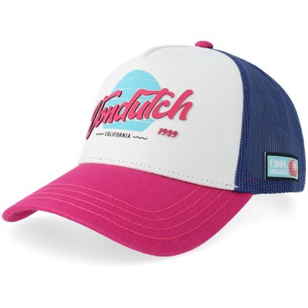 Von Dutch - Vit trucker Keps - Surf Screen Print Blue/White/Pink A-Frame Trucker @ Hatstore