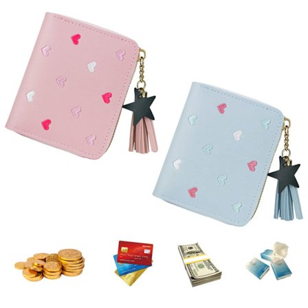 2 kpl naisten kolikkopussia, vetoketjullinen mini tyttöjen vaihtoraha lompakko nahkainen kolikkotasku korttipaikoilla ja osastoilla lompakko (musta)