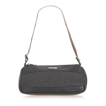 Gucci Vintage, Web Baguette Stof Denim Zwart, Dames, Maat:ONE Size