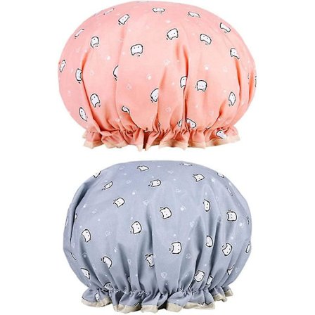 2 st duschmössor, återanvändbar duschmössa Charlotte hår dubbel lager vattentät dusch med elastiska band