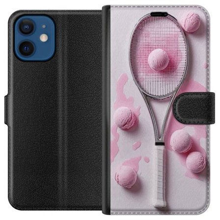 Kompatibel Tegnebogsetui til Apple Apple iPhone 12 mini Rosa glaskugler og tennisketsjer i et kreativt stillbillede med legende popfølelse og moderne