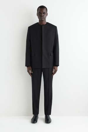 COS Men's Blazer In Lana Senza Colletto in Nero
