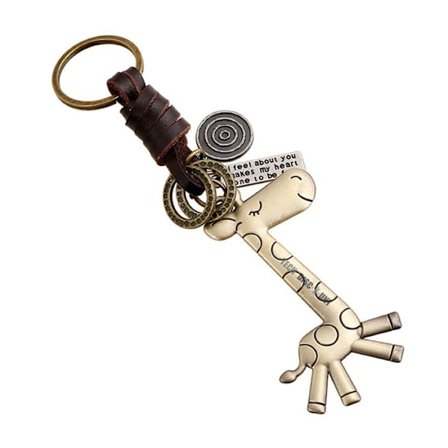 CONFOZEN Vintage Giraff Kuskinnlær og Legeringsnøkkelring - Retro/Punk/Mote - 8cm x 3.5cm