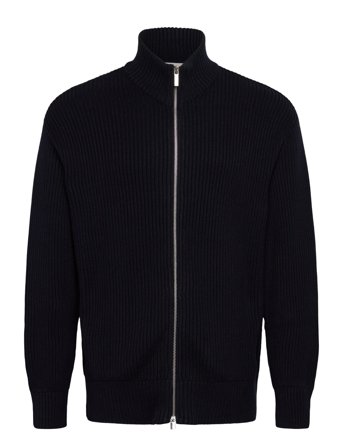 Slhdry Ls Knit Relaxed Full Zip Collar Black Selected