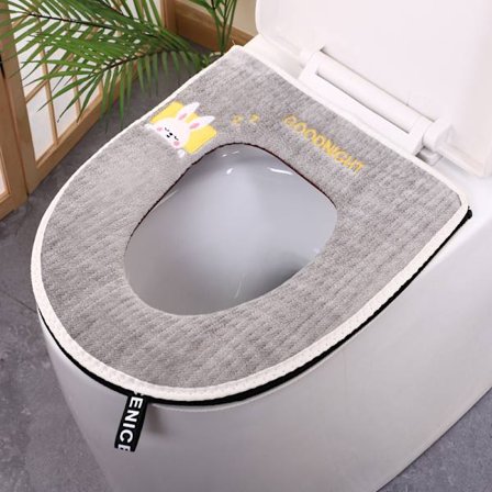 1 kpl kotitalouden vedenpitävä wc-istuin (harmaa kani), yleismaailmallinen wc-istuin vetoketjulla, lämmin pehmuste wc-istuimen pehmuste, useimpiin wc-