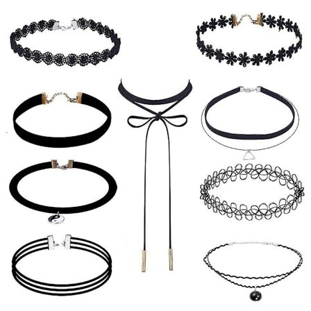 9-delat chokerhalsband set stretch klassisk gotisk choker