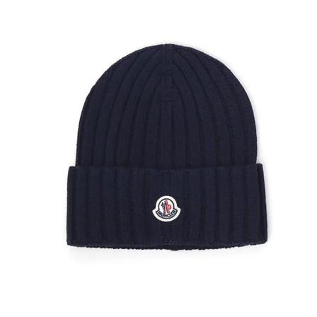 Moncler, Wool Beanie Blauw, Heren, Maat:ONE Size,wol
