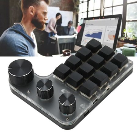 12-knappars Mekaniskt Tangentbord Bluetooth USB-anslutning Mini Bärbar Programmerbart Makro-tangentbord med 3 Vred för Kontor