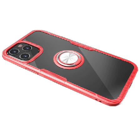 Glatt deksel med ringholder - iPhone 12 Pro Max Röd/Silver