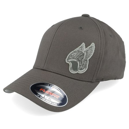 Born To Ride - Live Fast Helmet Grey Patch Dark Grey Flexfit Flexfit Grey Cap - @ Hatstore