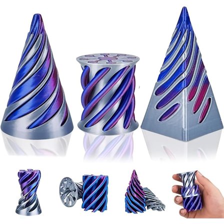Impossible Cone - 3D Spiraali Fidget Lelu - Stressinlievitystä Kaikenikäisille (Värikäs-Sininen) 3kpl